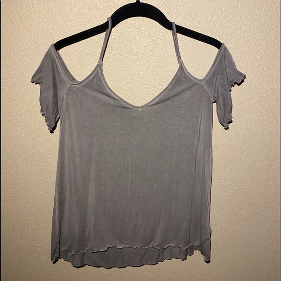 Grey Peekaboo Shoulder Tank Top/Blouse - Picture 1 of 2